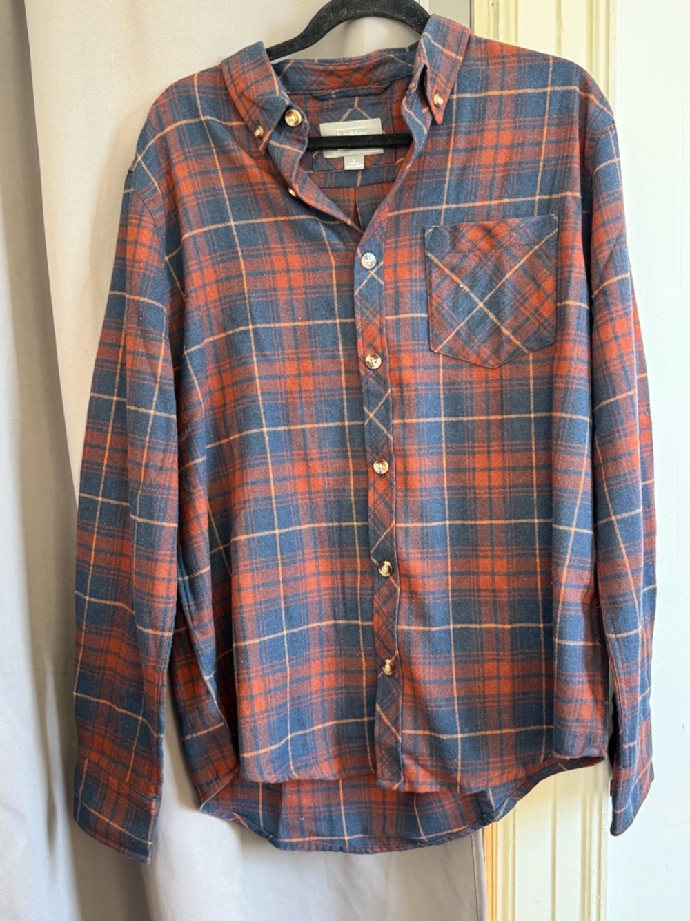 Men's Plaid Button-Down Shirt - Blue & Maroon, NWT,size L